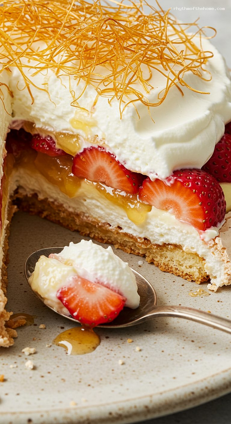 Merengón de Fruta with Arequipe and Fresh Berries – Closeup