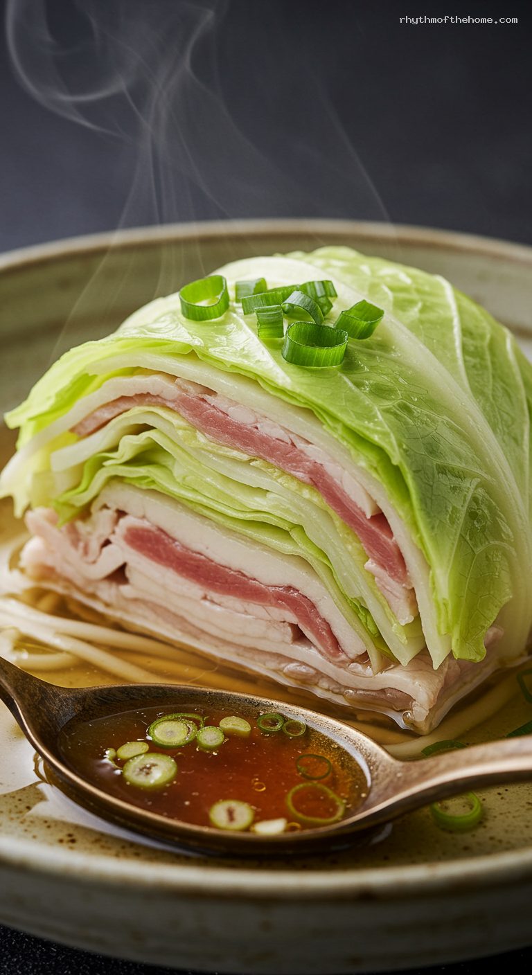 Mille-Feuille Nabe with Pork Belly and Ponzu – Closeup