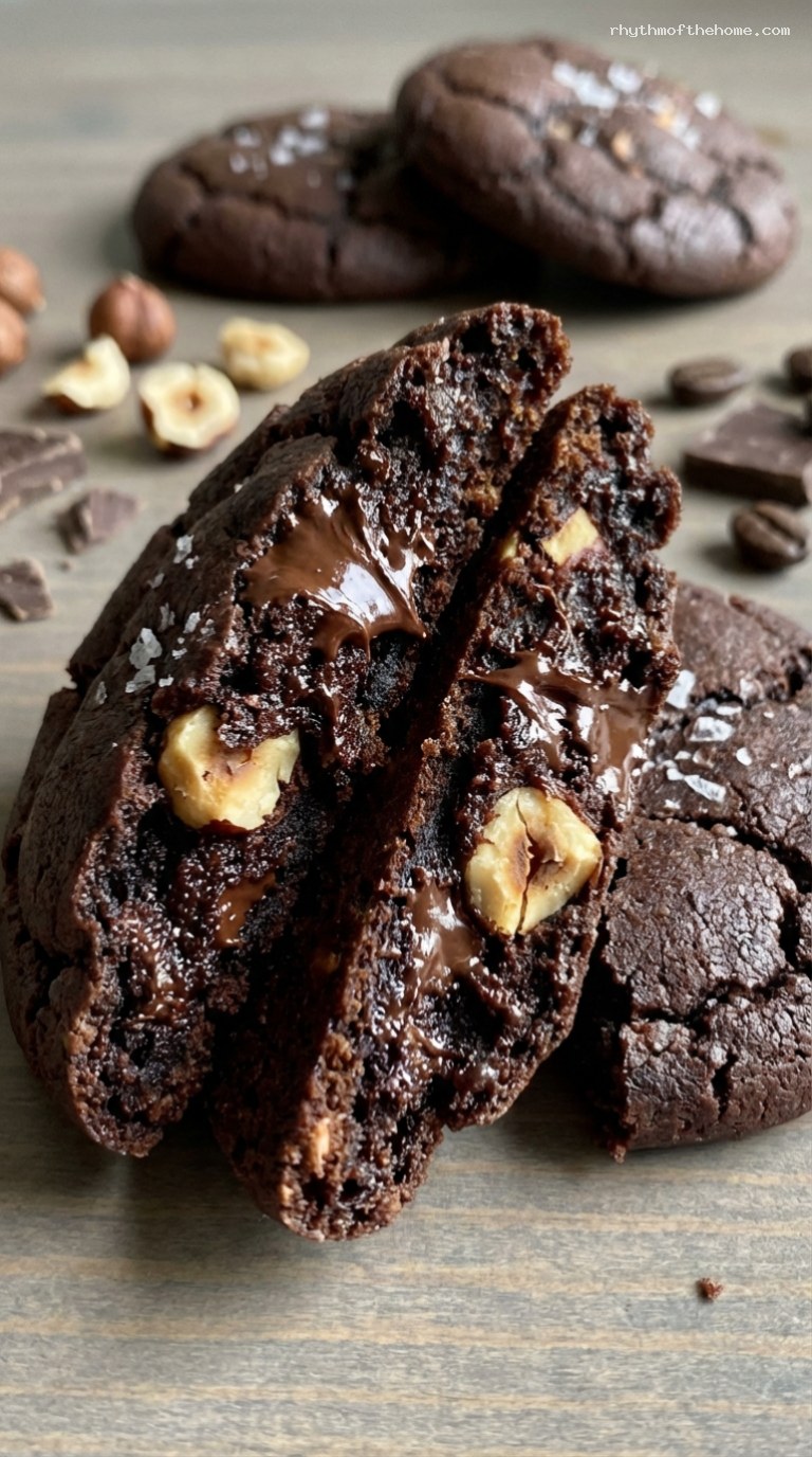 Mocha Hazelnut Espresso Cookies With Dark Chocolate Chunks – Closeup
