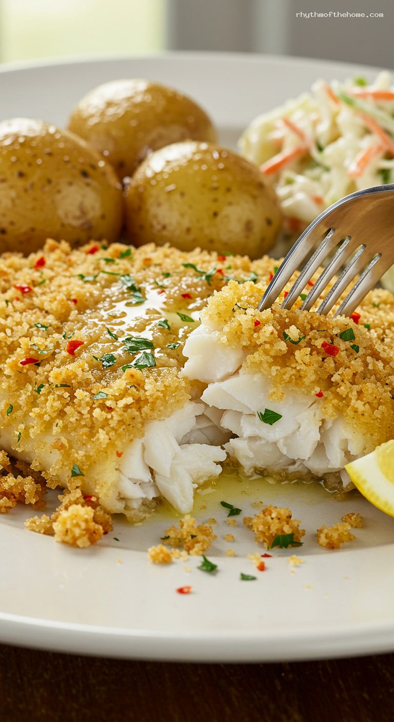 New England Baked Haddock with Buttery Cracker Topping – Closeup