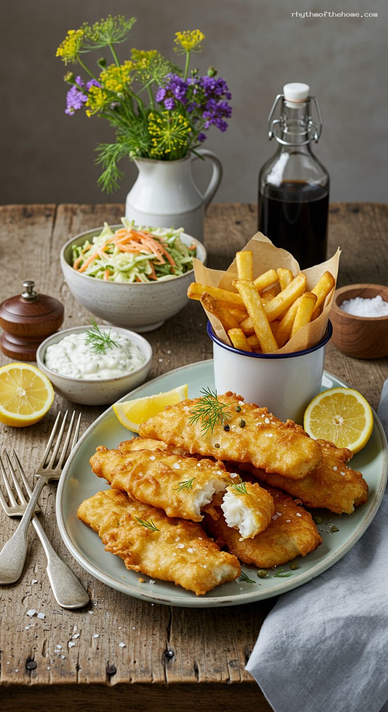 New England Beer-Battered Haddock Fish and Chips