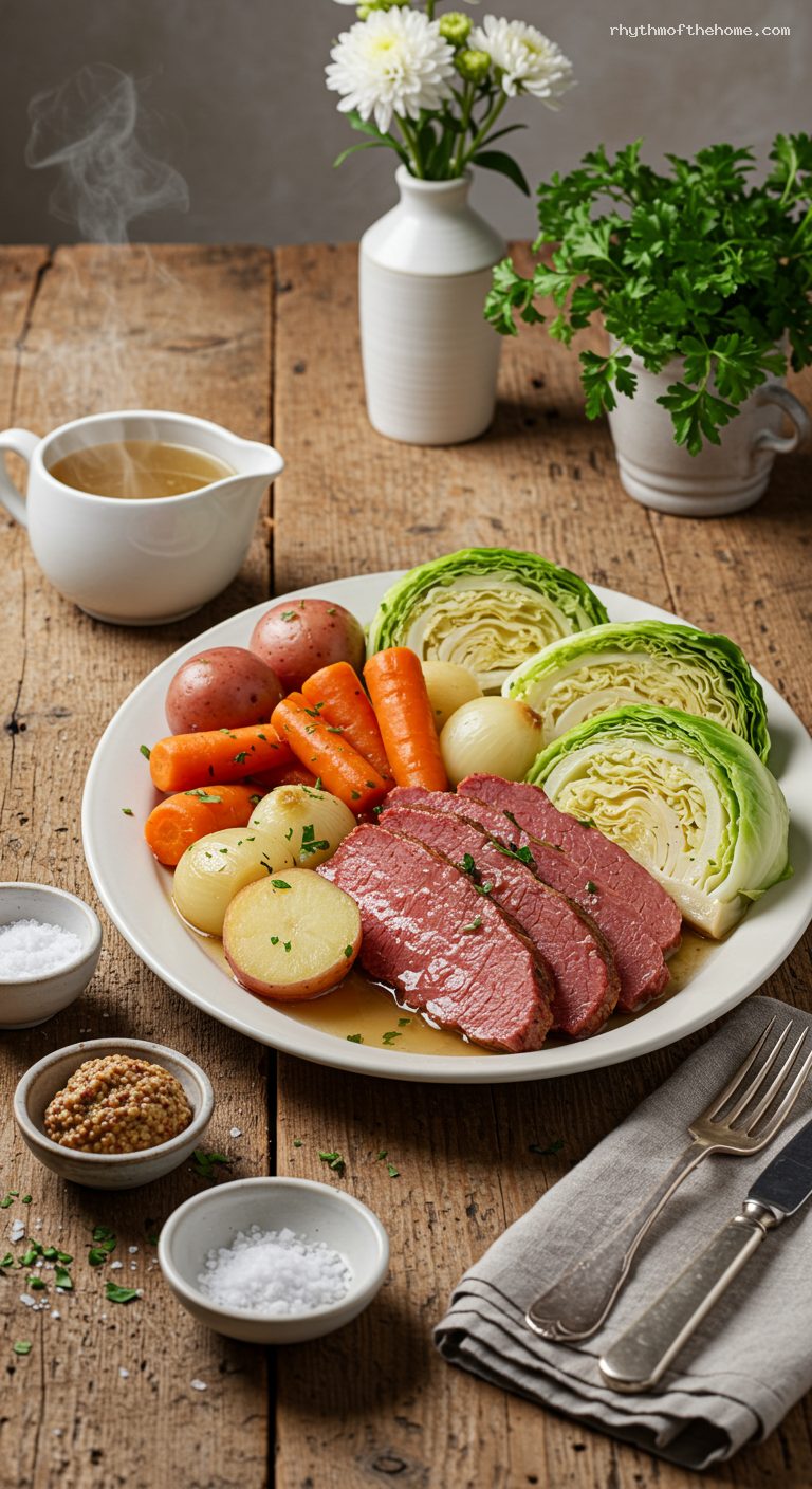 New England Boiled Dinner with Corned Beef and Vegetables