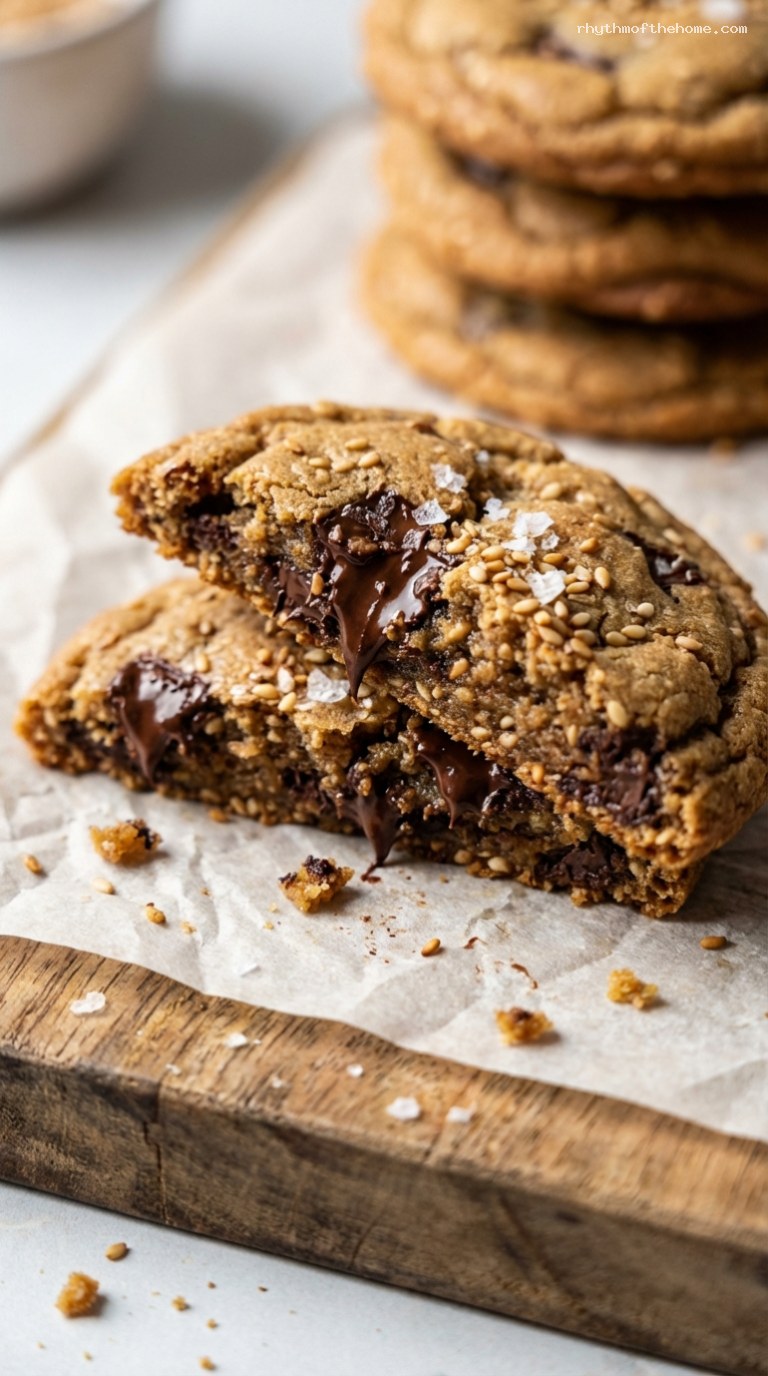 Nutty Tahini Chocolate Chunk Cookies – Closeup