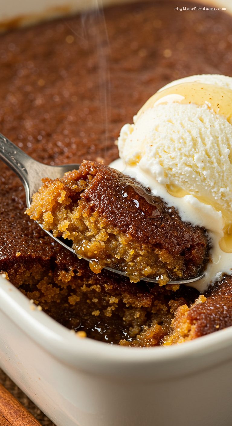 Old-Fashioned Indian Pudding with Molasses and Spice – Closeup