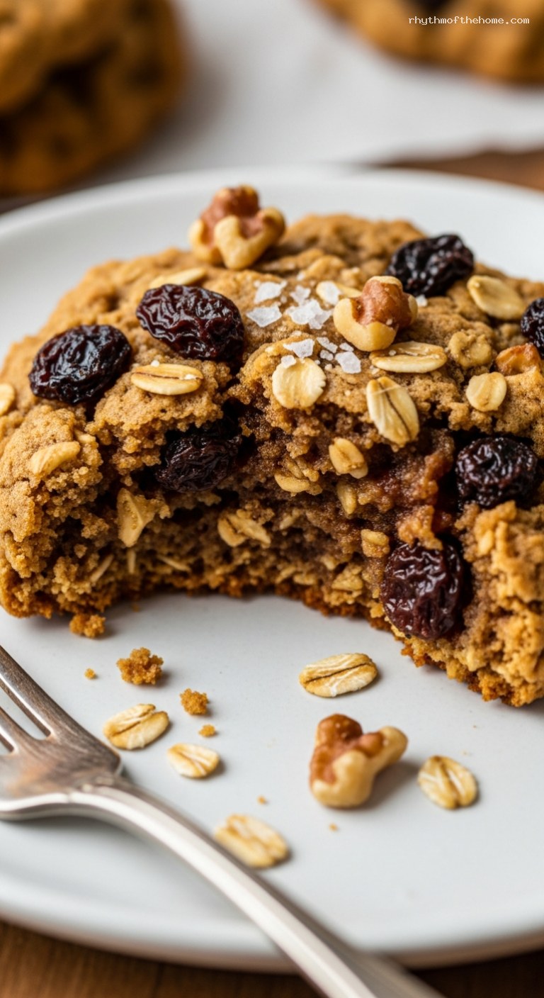 Old-Fashioned Oatmeal Raisin Cookies With Toasted Walnuts – Closeup