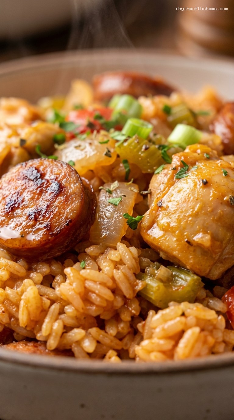 One-Pot Chicken and Sausage Jambalaya – Closeup