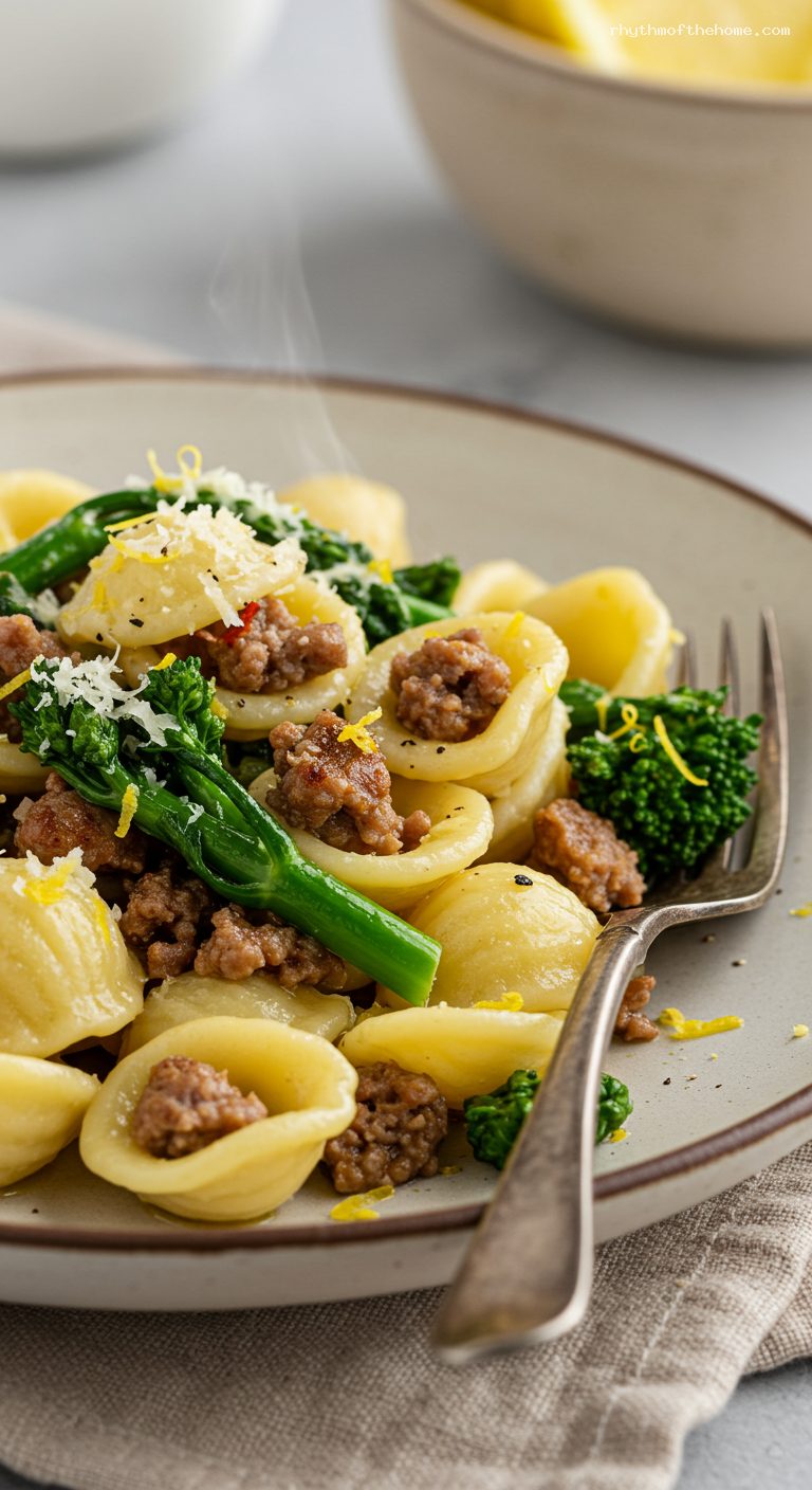 Orecchiette with Sausage and Broccoli Rabe – Closeup