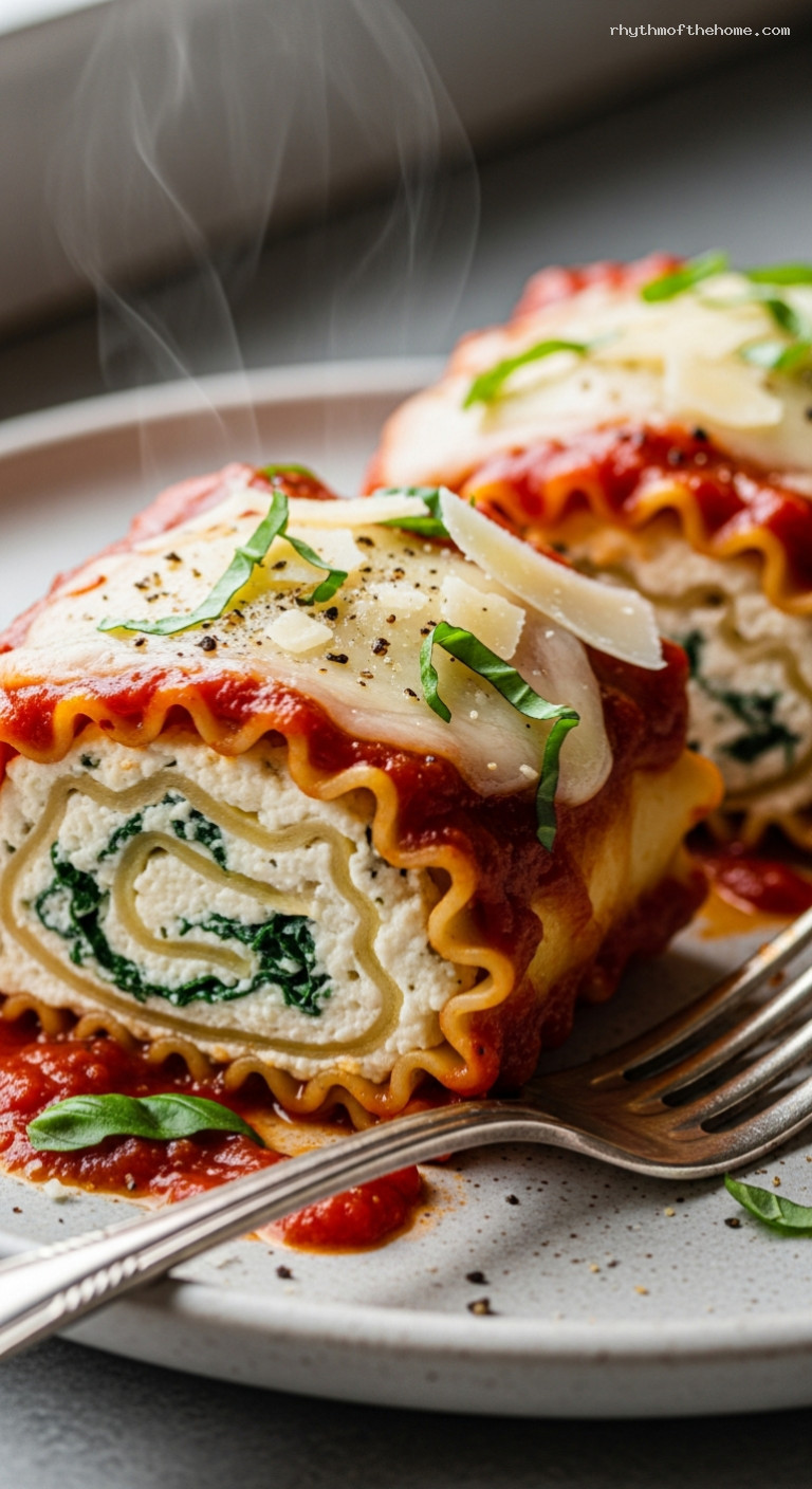 Oven-Baked Spinach Ricotta Lasagna Roll-Ups – Closeup