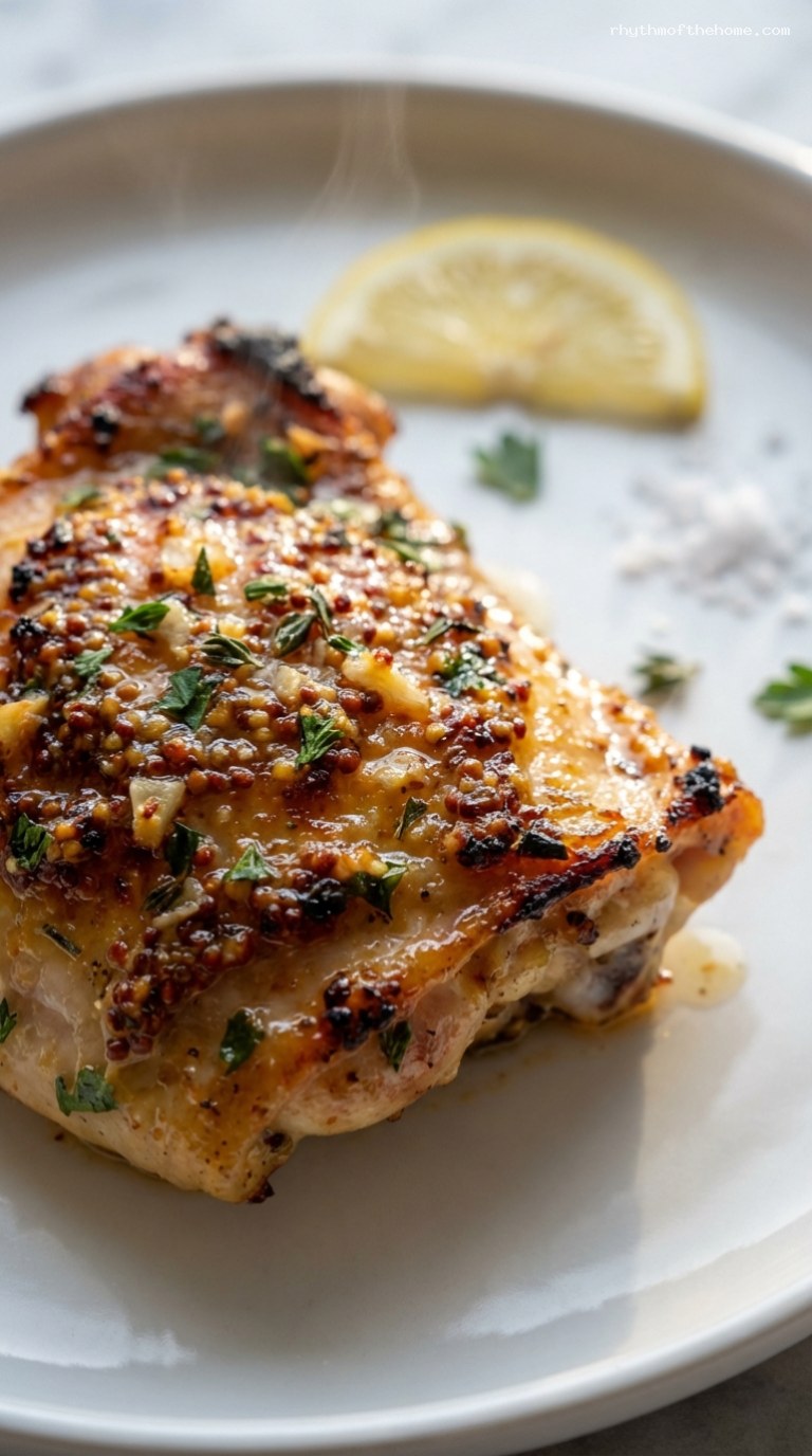 Oven-Roasted Dijon Herb Chicken Thighs – Closeup