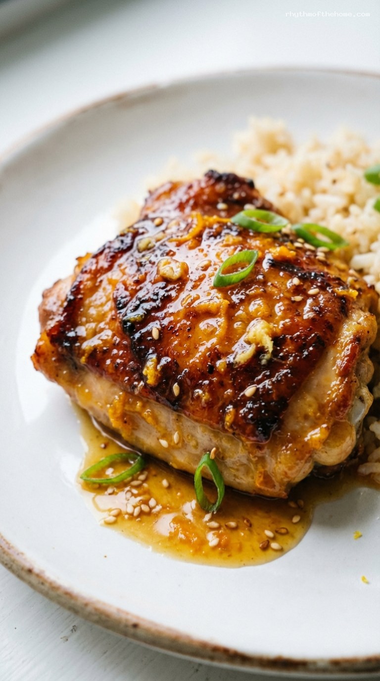 Oven-Roasted Orange Ginger Glazed Chicken – Closeup