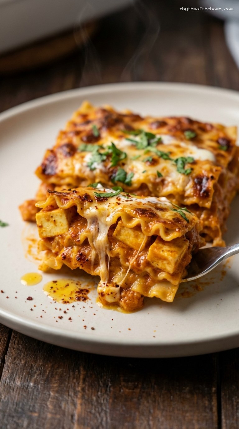 Paneer Butter Masala Lasagna With Creamy Tomato Sauce – Closeup