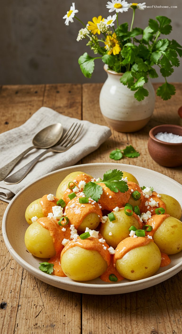 Papas Chorreadas with Creamy Tomato-Scallion Sauce