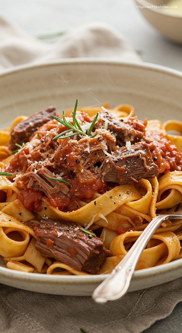 Pappardelle with Slow-Braised Short Rib Ragù – Closeup