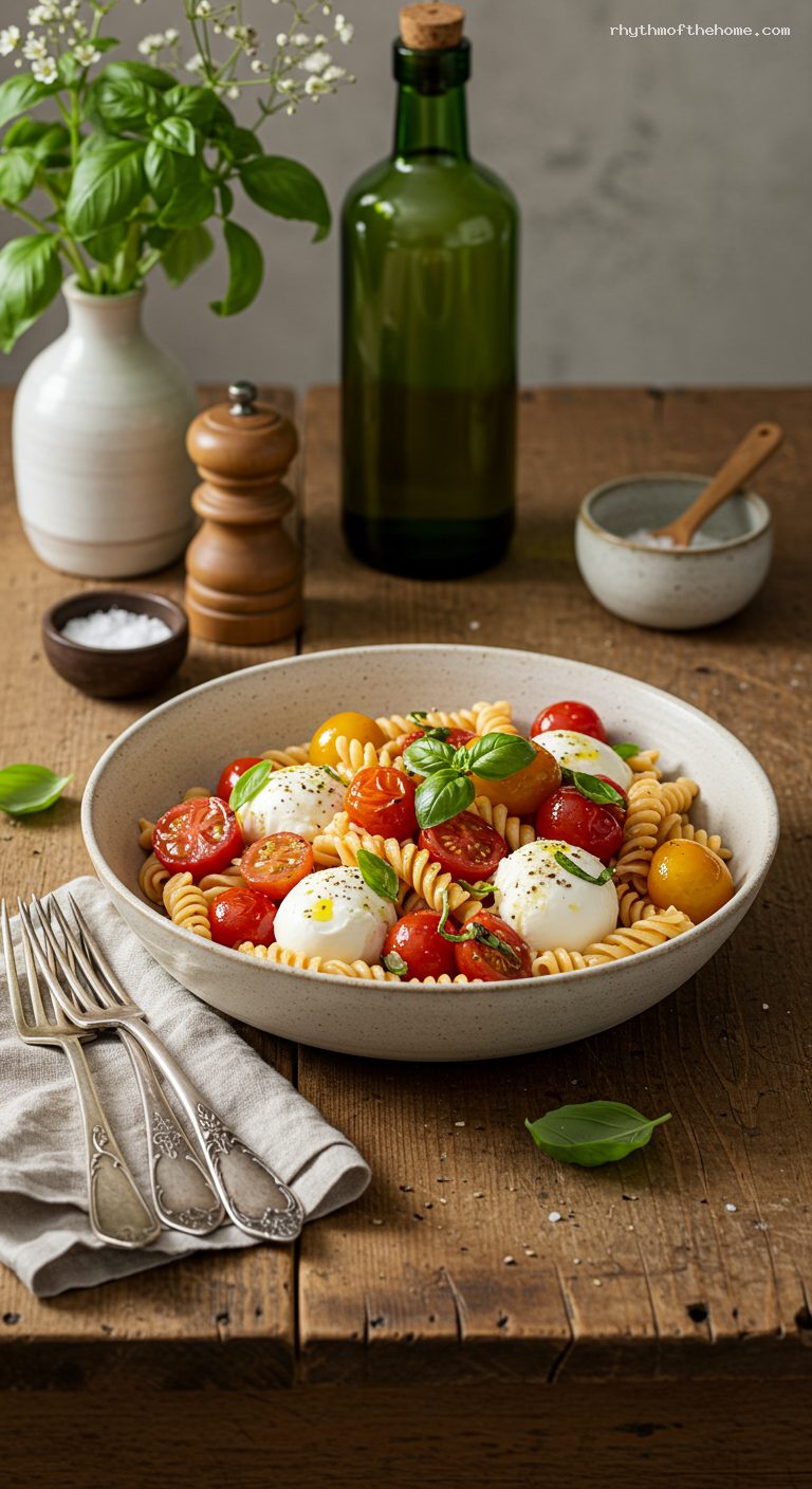 Pasta alla Crudaiola with Marinated Tomatoes and Mozzarella