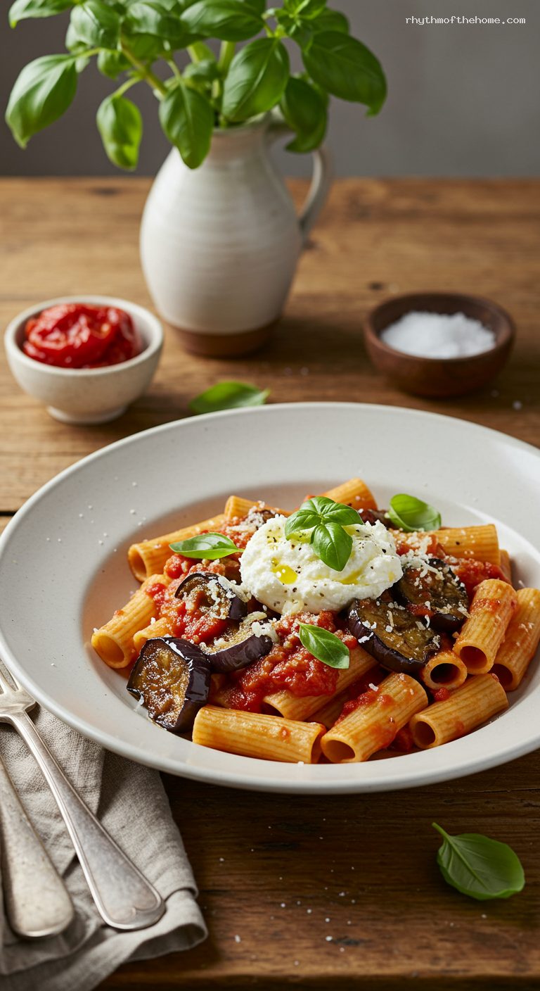 Pasta alla Norma with Ricotta Salata and Basil