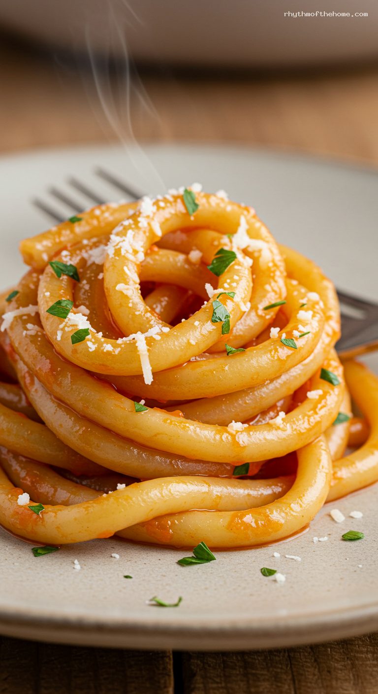 Pici all’Aglione with Silky Garlicky Tomato Sauce – Closeup