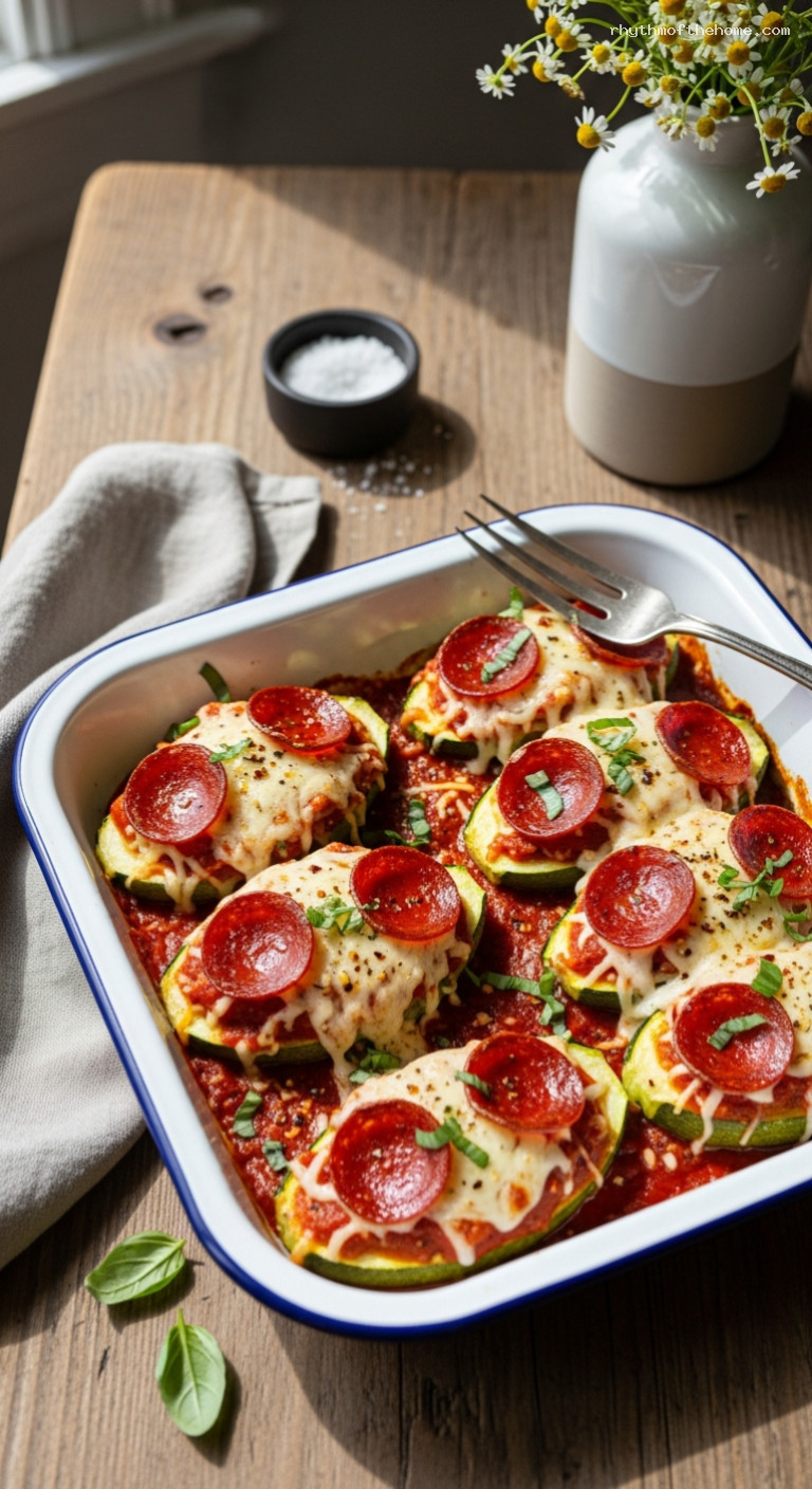 Pizza-Style Stuffed Zucchini Boats with Pepperoni