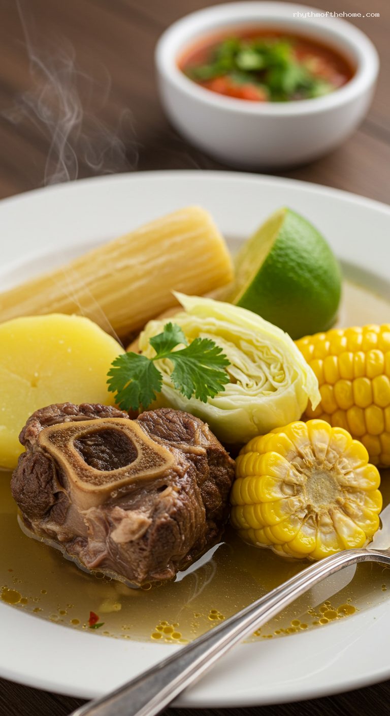 Puchero Santafereño: Bogotá-Style Beef, Chicken, and Pork Stew – Closeup