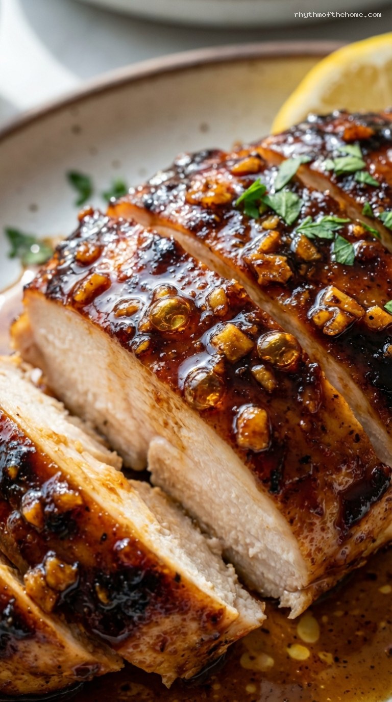 Quick Garlic Brown Sugar Baked Chicken Breasts – Closeup