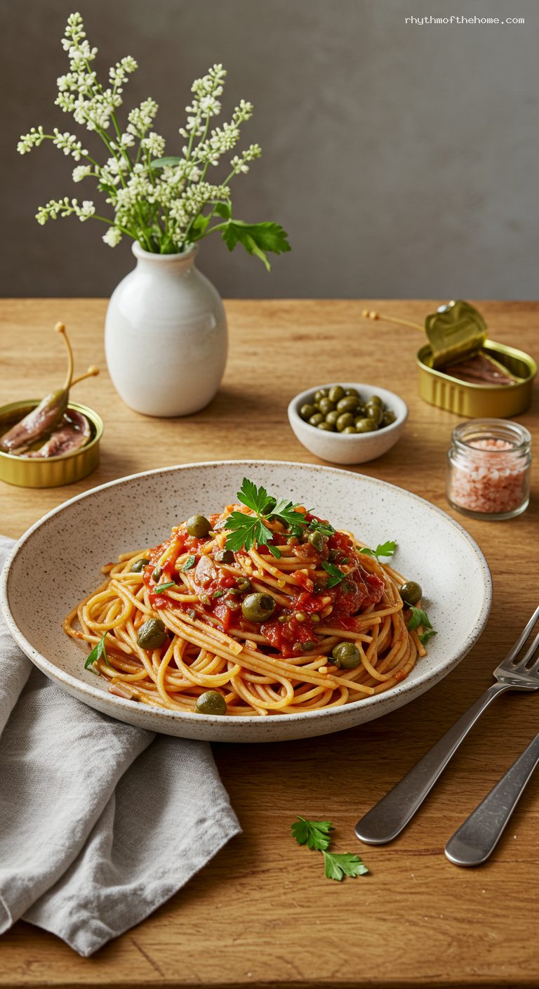 Quick Spaghetti alla Puttanesca with Pantry Staples
