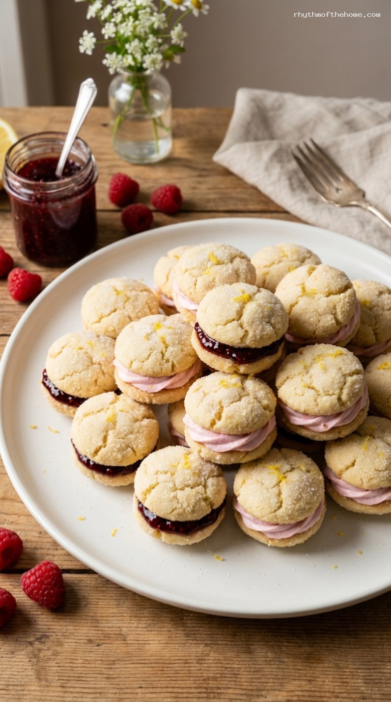 Raspberry Lemon Sandwich Cookies With Raspberry Jam Filling