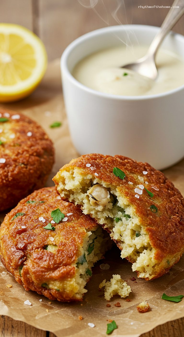 Rhode Island Clam Cakes with Sea Salt – Closeup