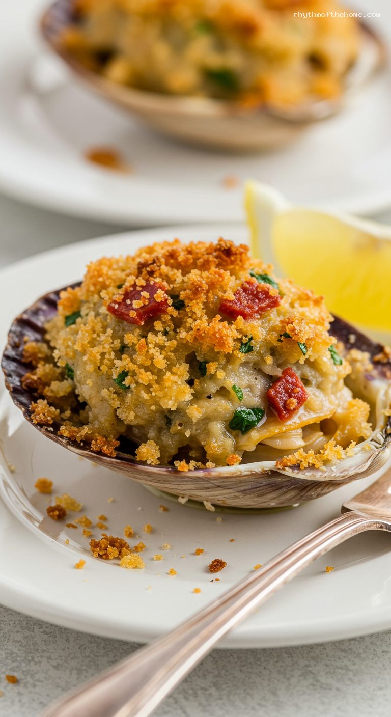 Rhode Island Stuffies with Chouriço and Lemon Breadcrumbs – Closeup