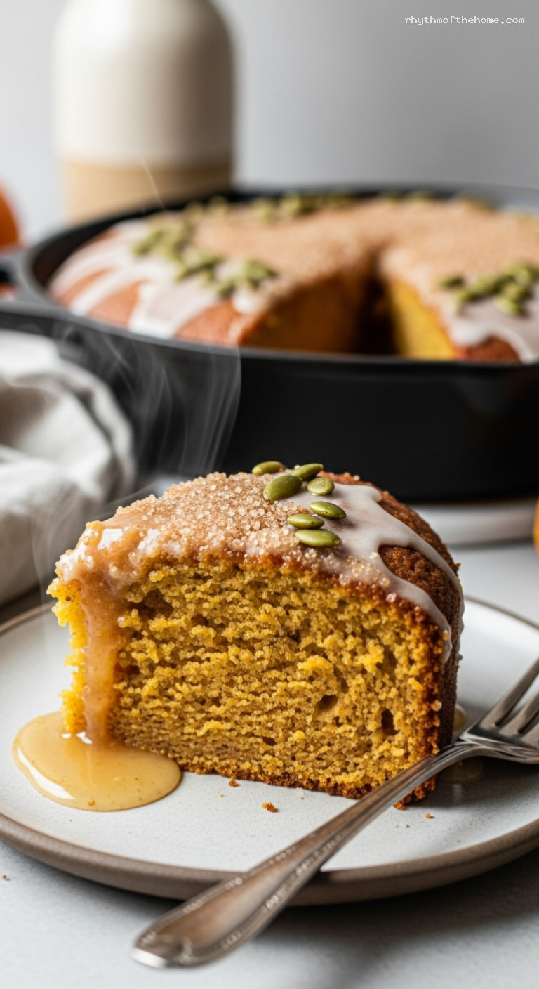 Ricotta Pumpkin Skillet Cake with Maple Spice – Closeup