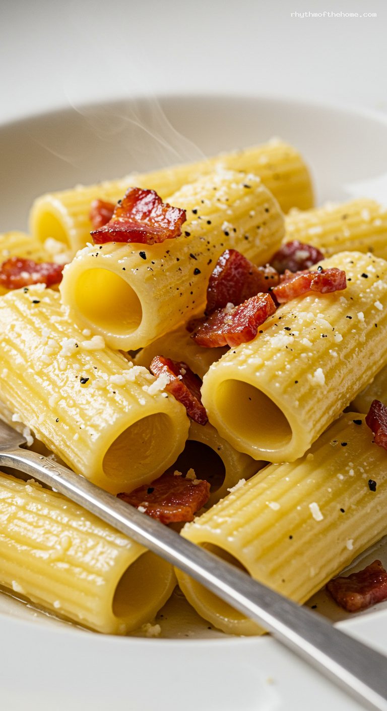 Rigatoni alla Gricia with Pecorino and Black Pepper – Closeup