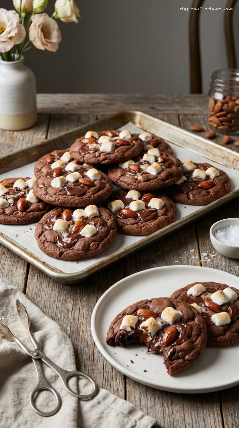 Rocky Road Chocolate Cookies With Marshmallows and Almonds