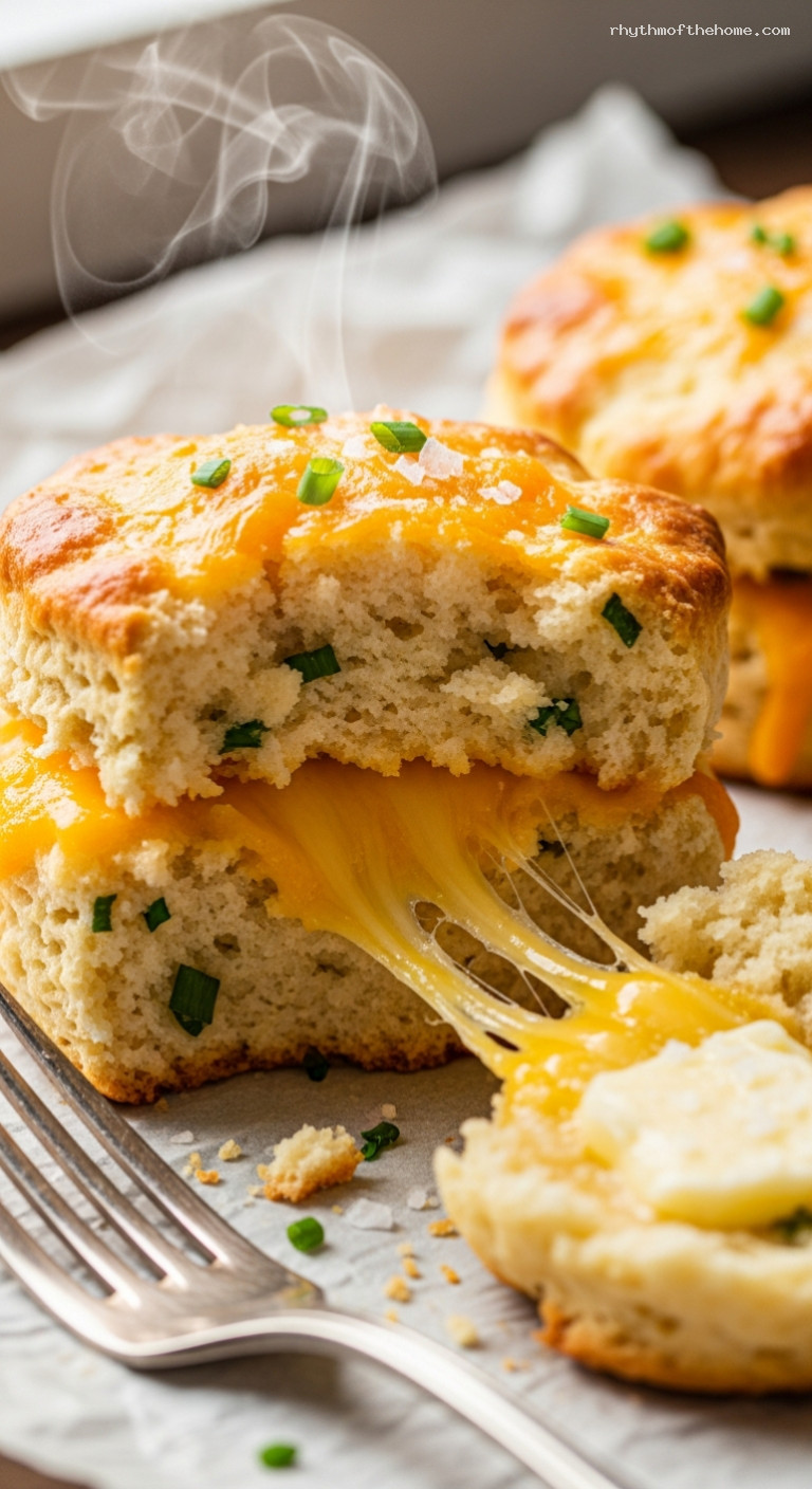 Rustic Cheddar and Chive Drop Biscuits – Closeup