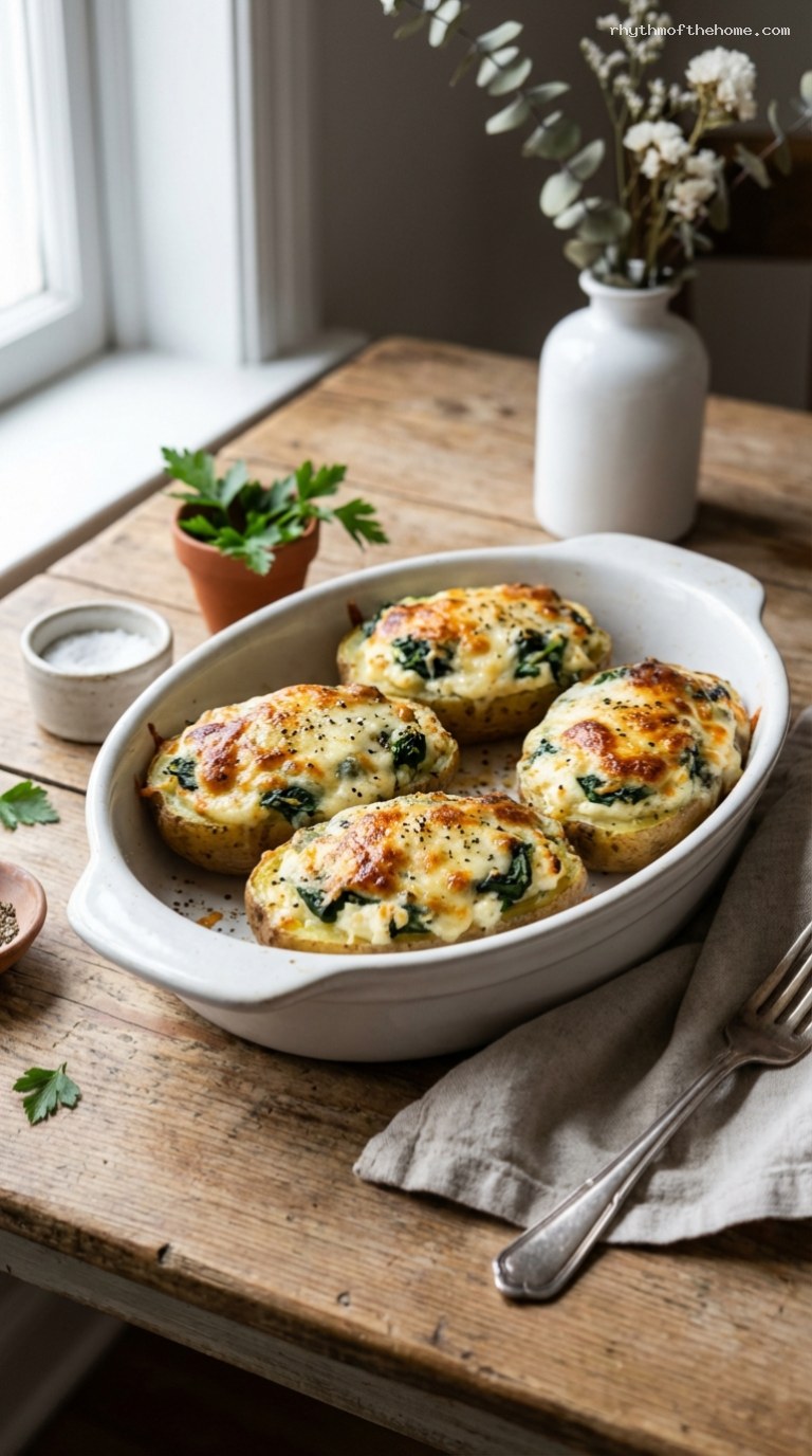 Rustic Ricotta and Spinach Stuffed Baked Potatoes