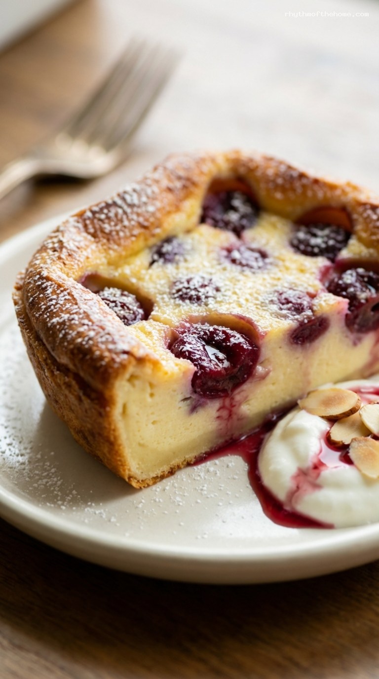 Rustic Ricotta Cherry Breakfast Clafoutis – Closeup
