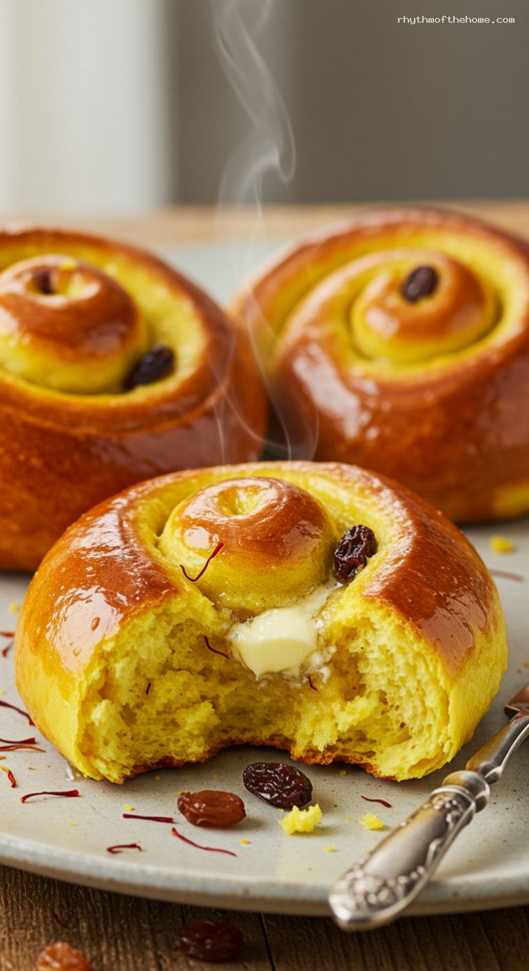 Saffron Lussebullar (Lussekatter) Sweet Buns – Closeup