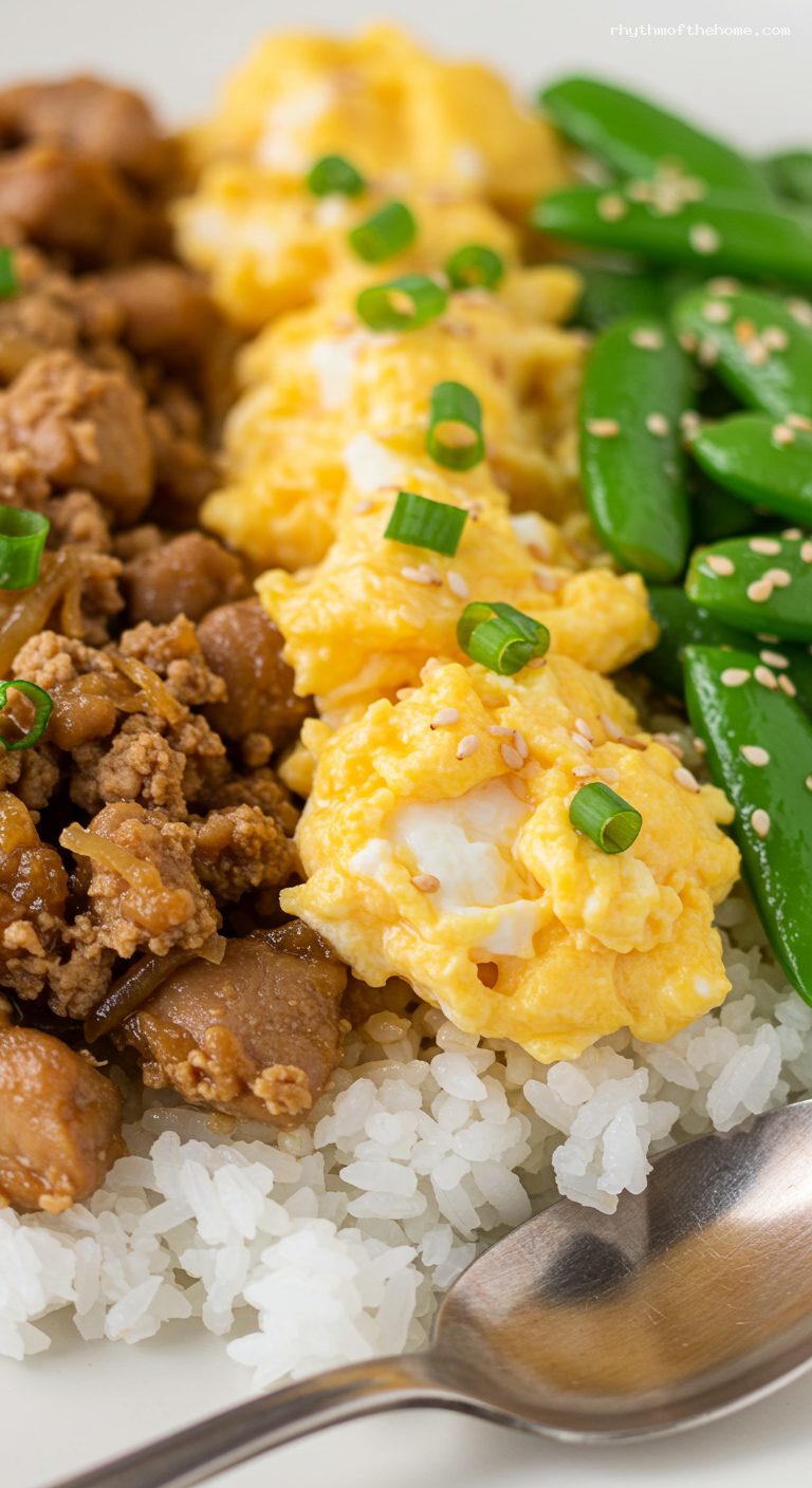 Sanshoku Soboro Don (Tri-Color Rice Bowl) – Closeup