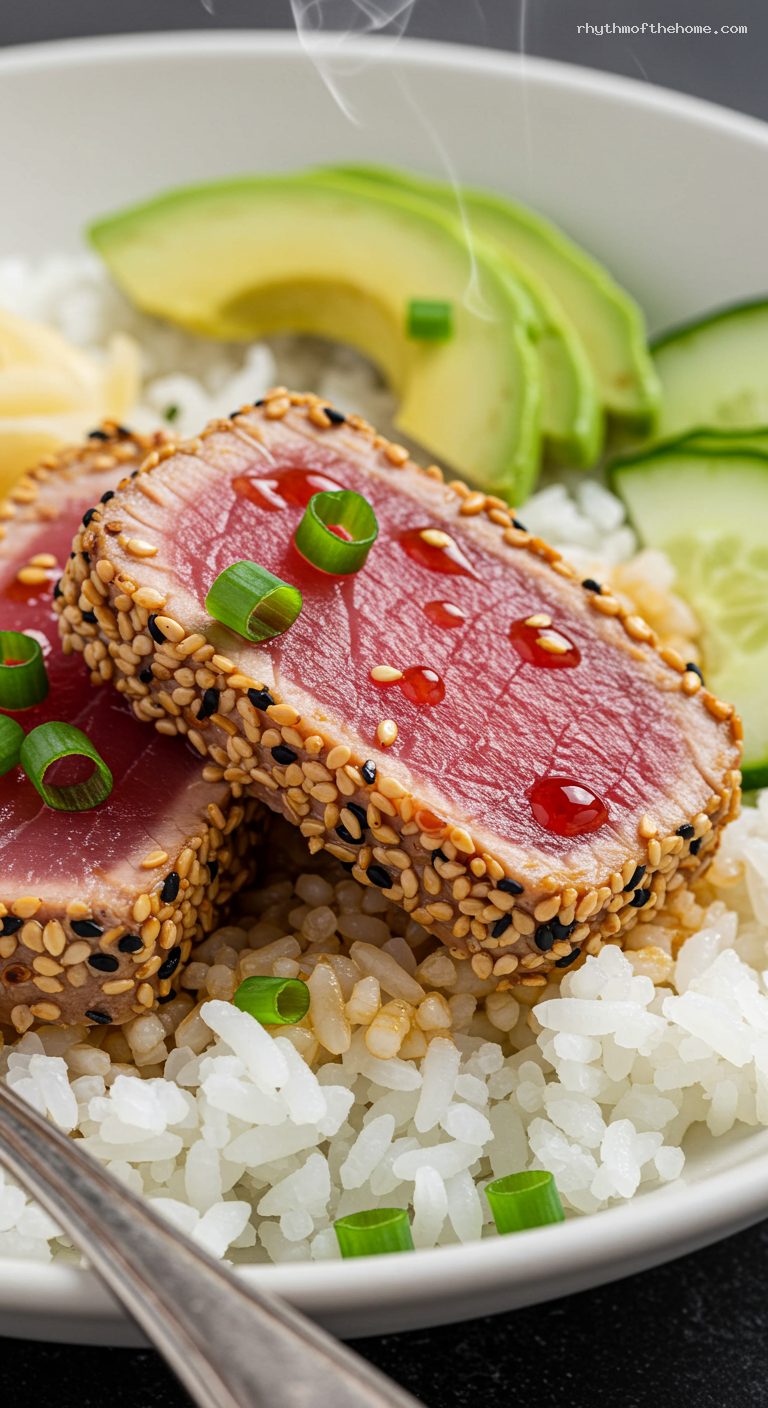 Sesame-Crusted Ahi Tuna Bowls with Ginger-Soy Glaze – Closeup