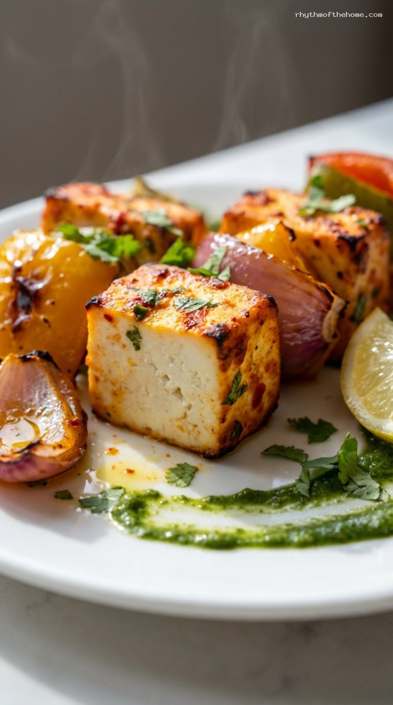 Sheet Pan Paneer Tikka with Peppers and Onions – Closeup