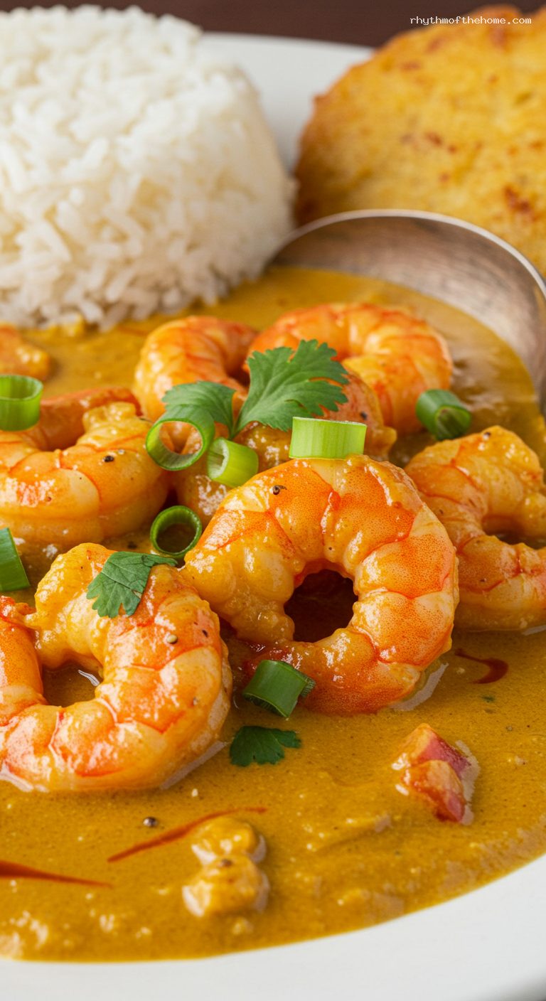 Shrimp Encocado in Rich Coconut Sauce – Closeup