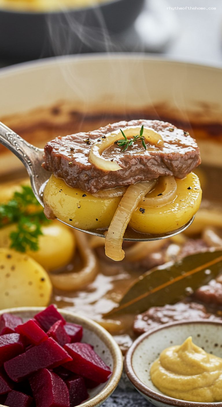 Sjömansbiff: Swedish Beef and Potato Beer-Braise – Closeup