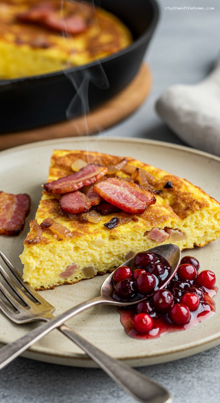 Skåne Äggakaka: Custardy Bacon-Onion Skillet Pancake – Closeup