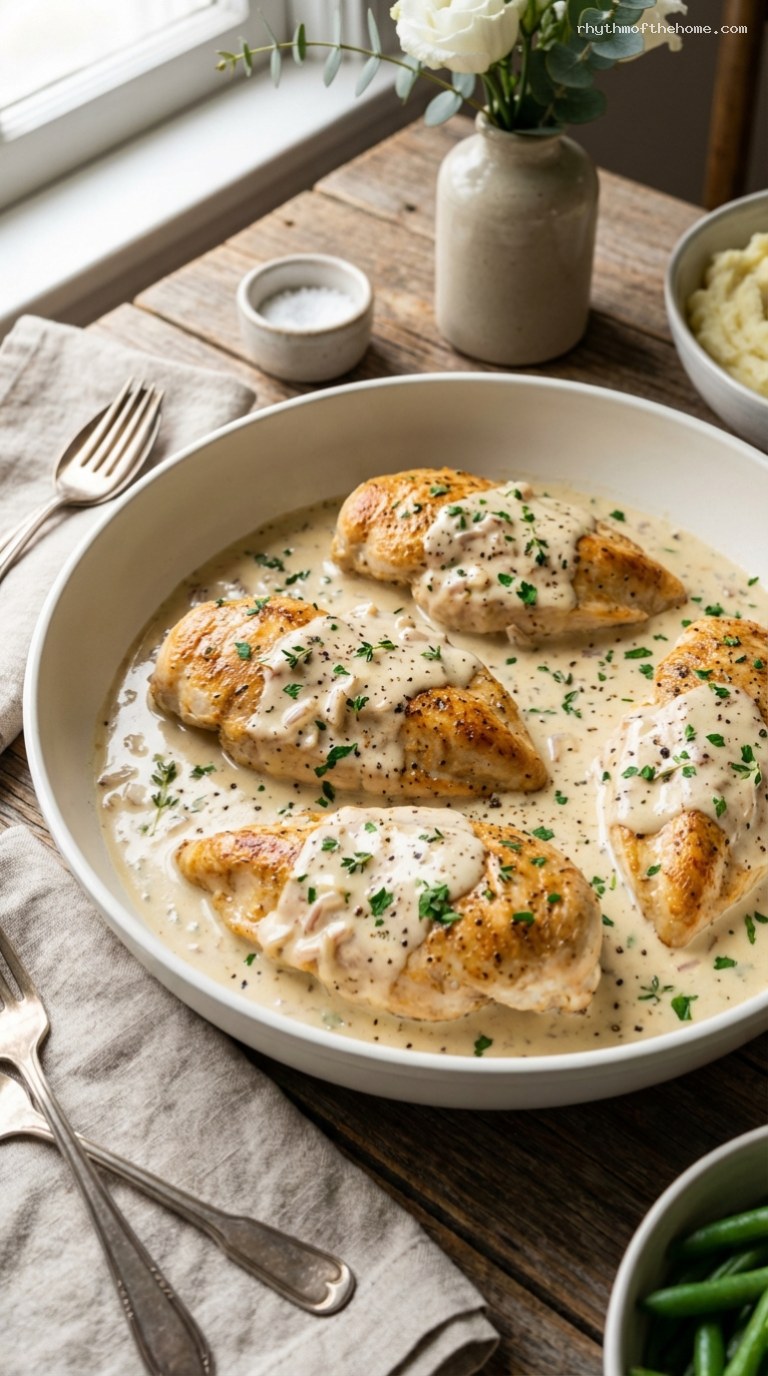 Skillet Chicken with Creamy Dijon White Wine Sauce