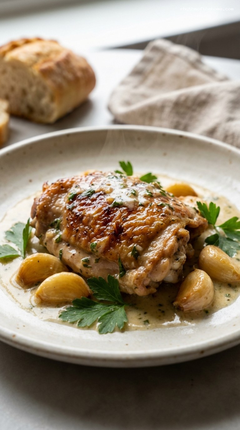 Slow-Braised Chicken With Forty Cloves of Garlic – Closeup