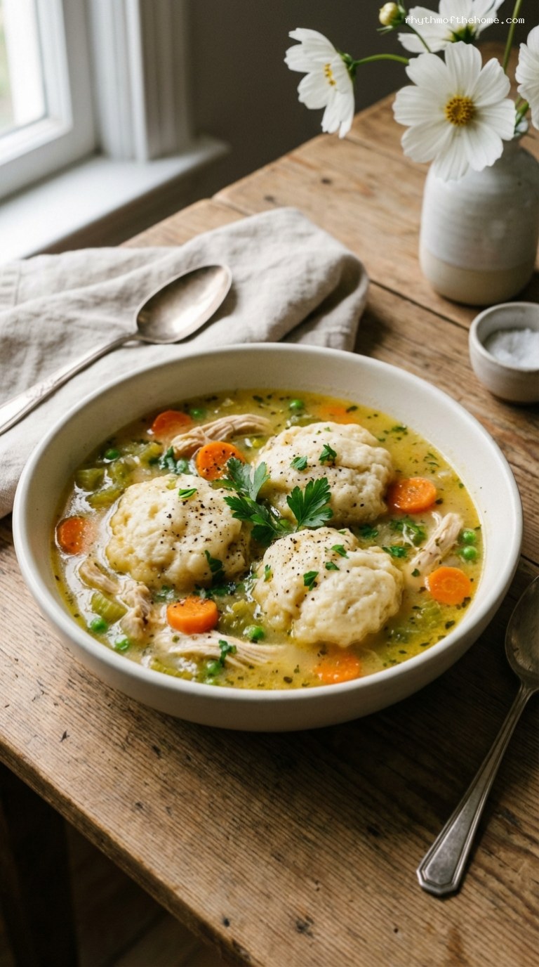 Slow-Simmered Chicken and Dumplings With Herb Broth