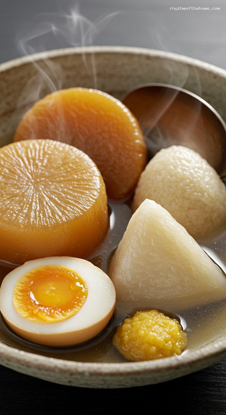 Slow-Simmered Oden Hot Pot with Dashi Broth – Closeup