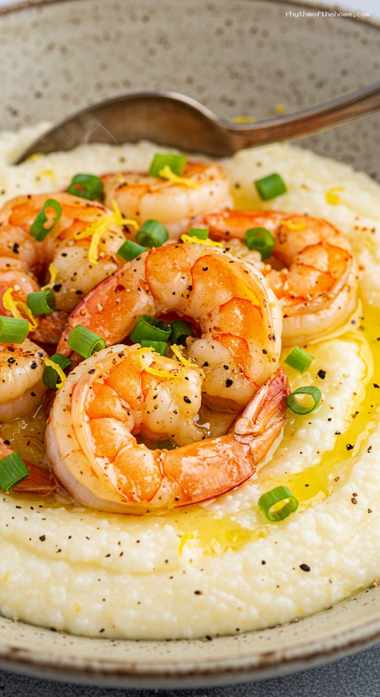 Smoky Paprika Shrimp with Creamy Cheesy Grits – Closeup