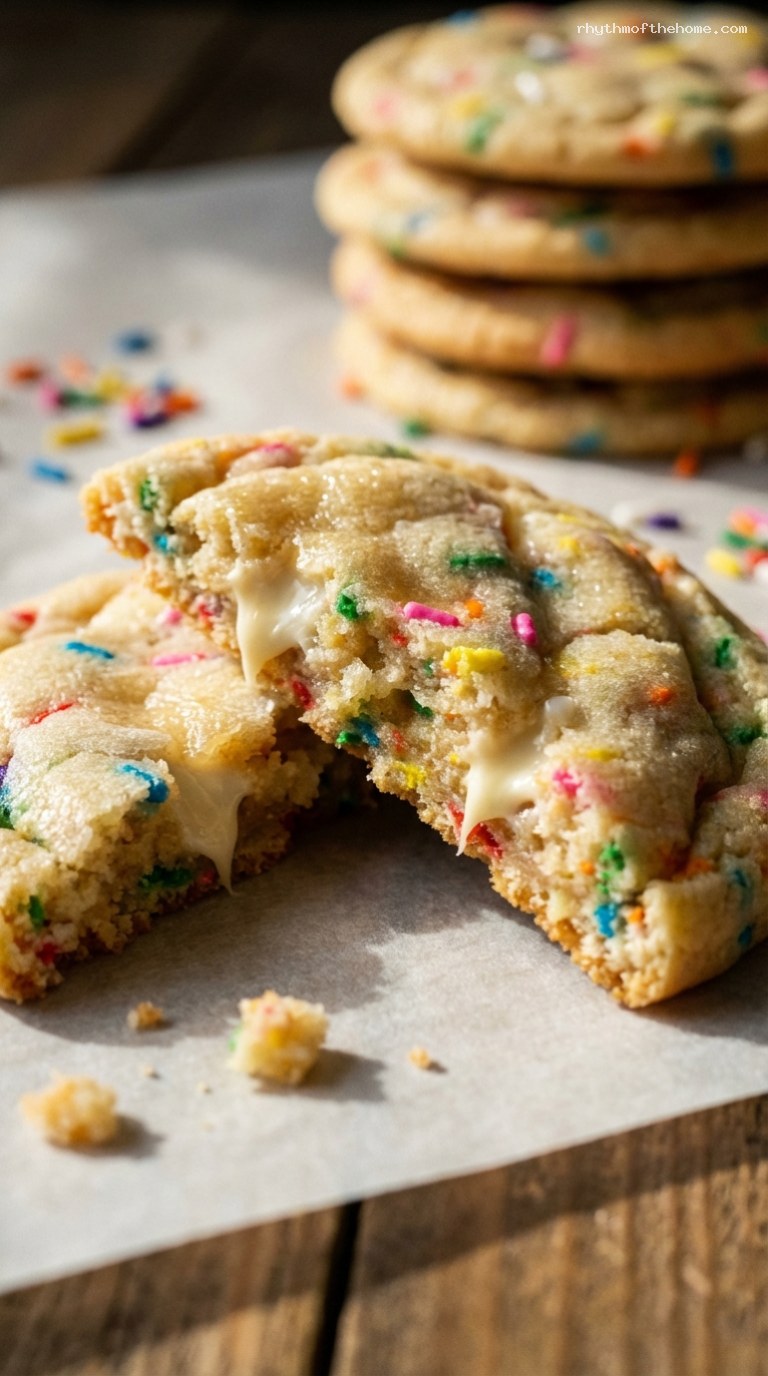 Soft Funfetti Birthday Cake Cookies with Rainbow Sprinkles – Closeup
