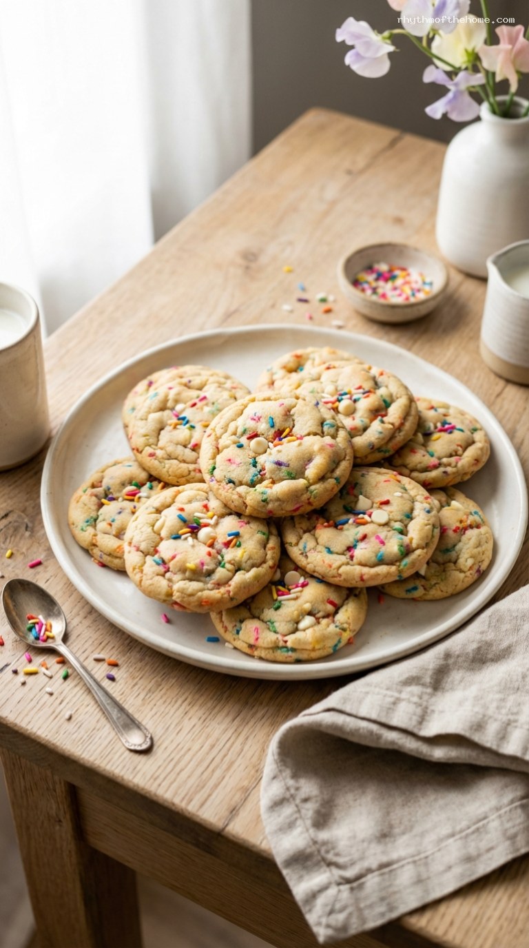 Soft Funfetti Birthday Cake Cookies with Rainbow Sprinkles