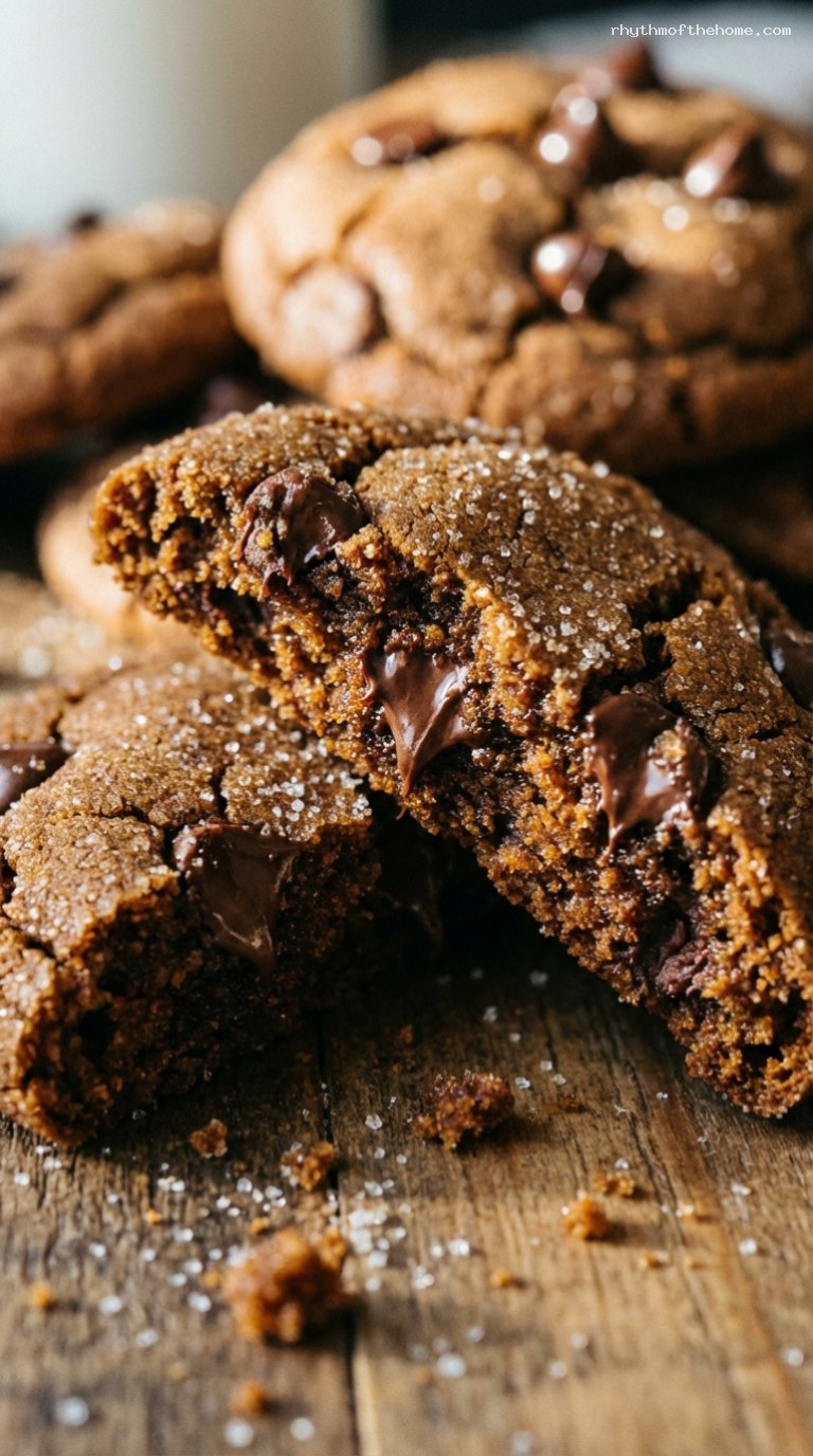 Soft Gingerbread Chocolate Chip Cookies With Molasses – Closeup