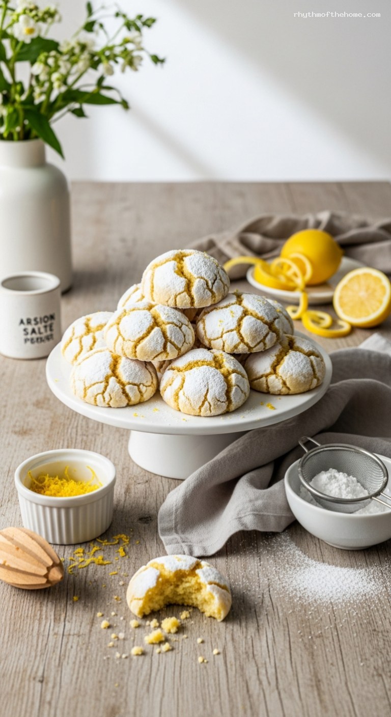 Soft Lemon Crinkle Cookies with Powdered Sugar