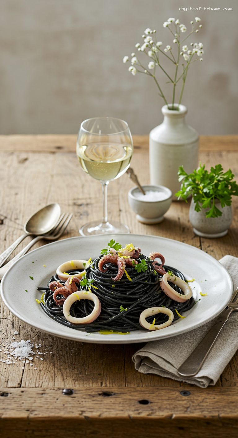Spaghetti al Nero di Seppia with Squid Ink Sauce